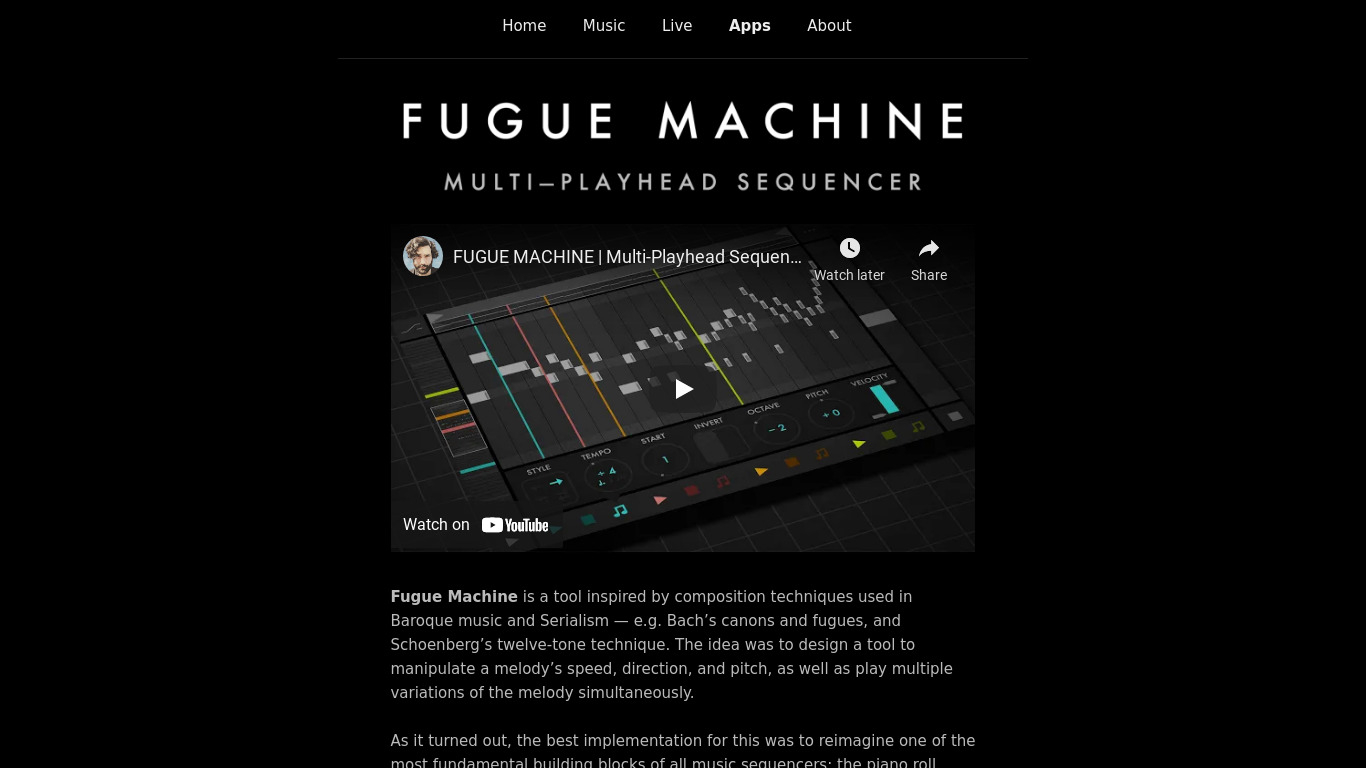 Fugue Machine Landing page
