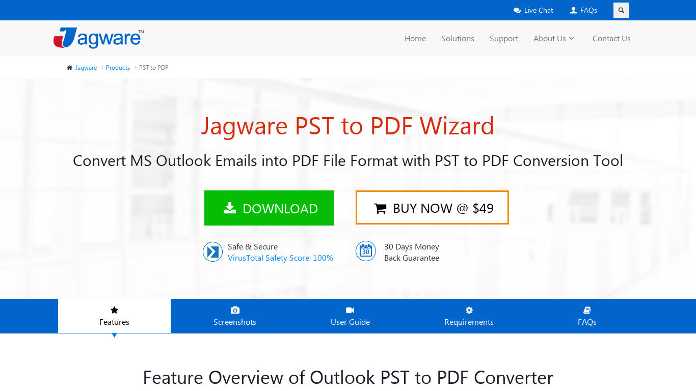 Jagware PST to PDF Wizard Landing page
