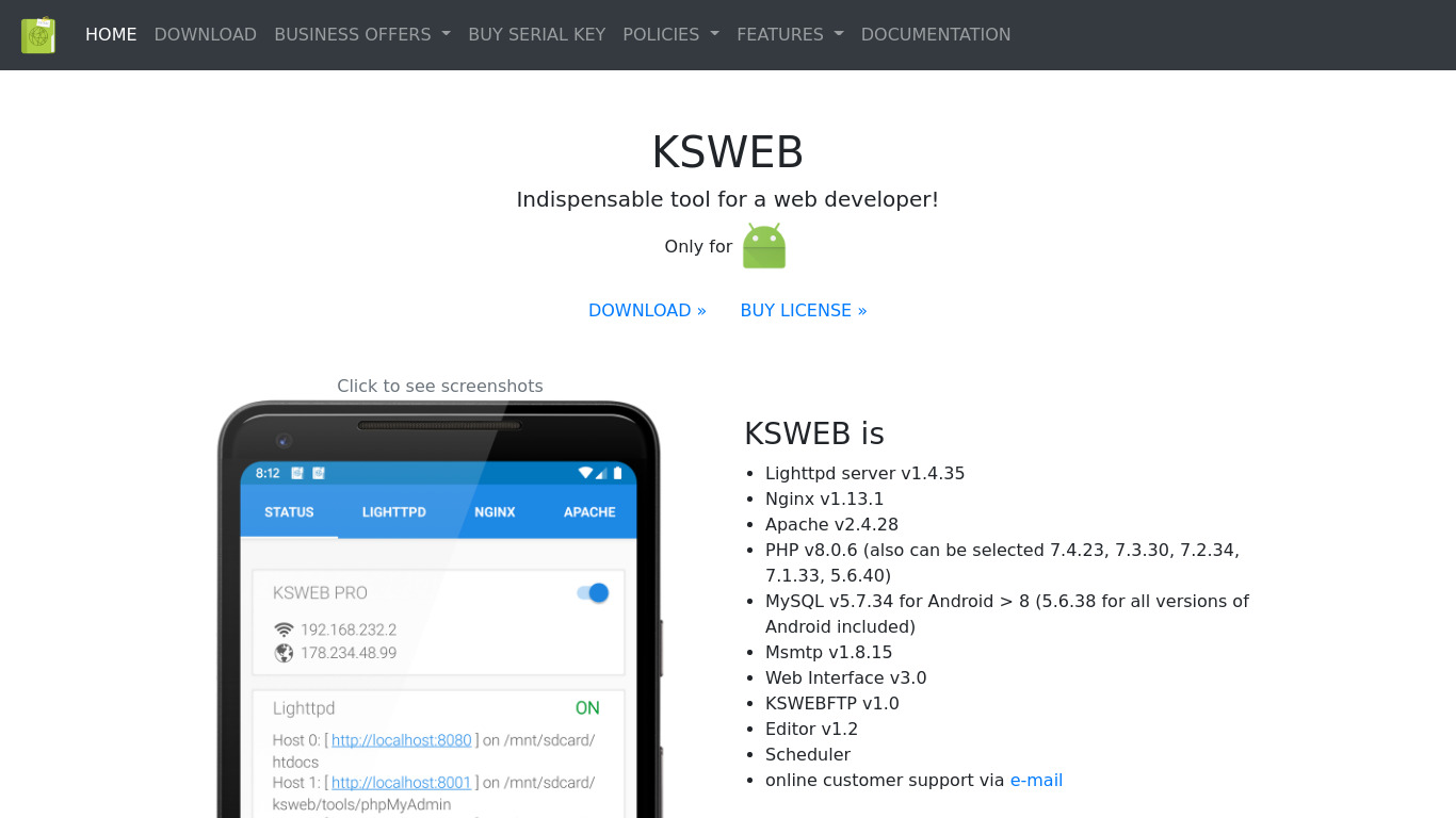KSWEB Landing page