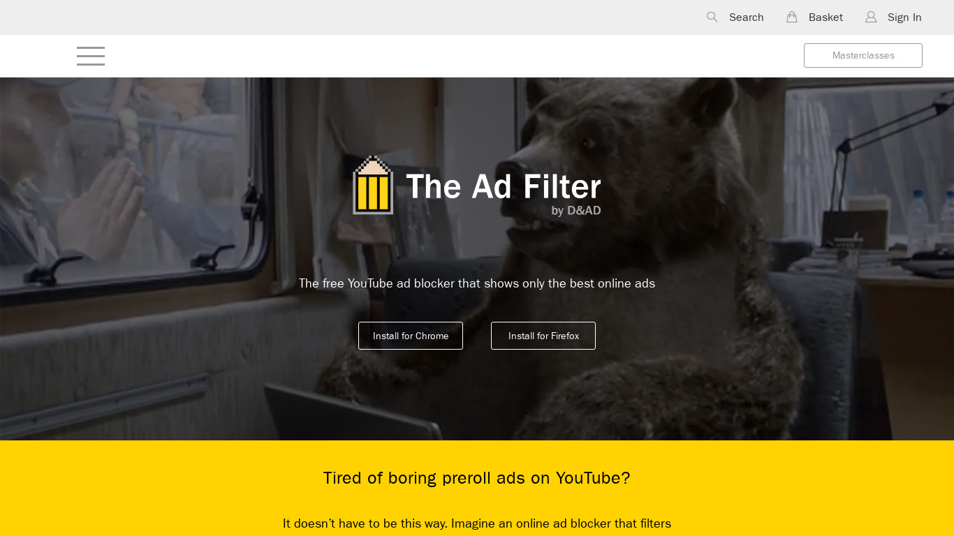 The Ad Filter Landing page