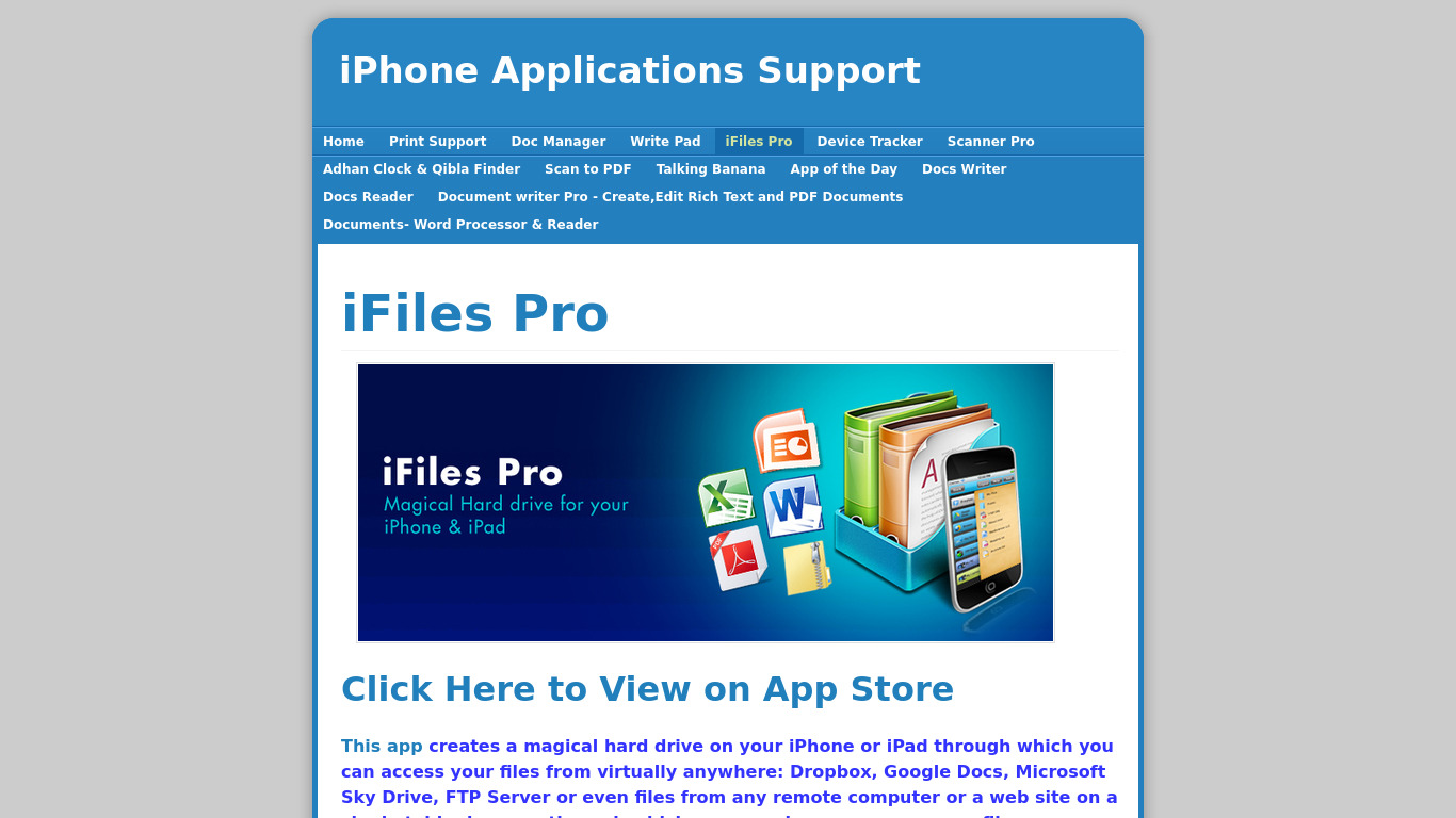 iFiles Pro Landing page