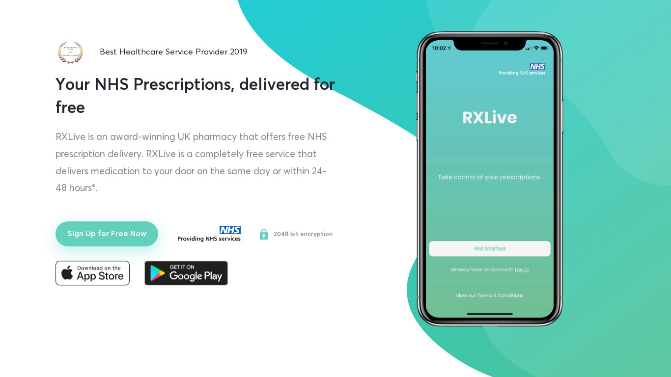 RXLive Digital Pharmacy Landing page