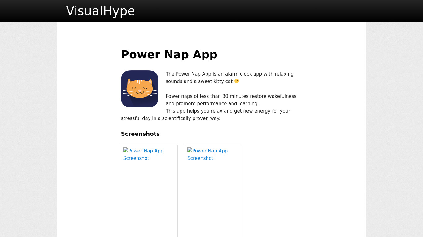 Power Nap App Landing page