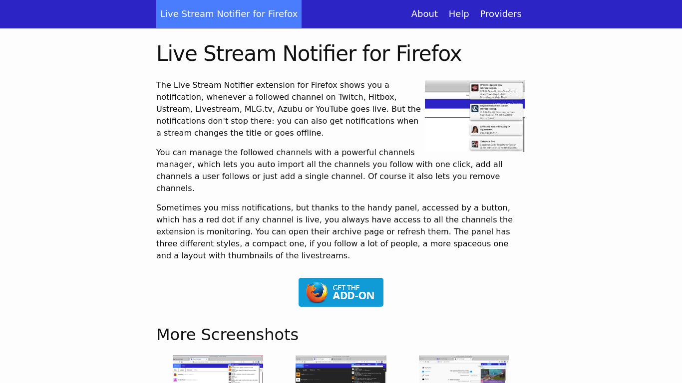 Live Stream Notifier Landing page
