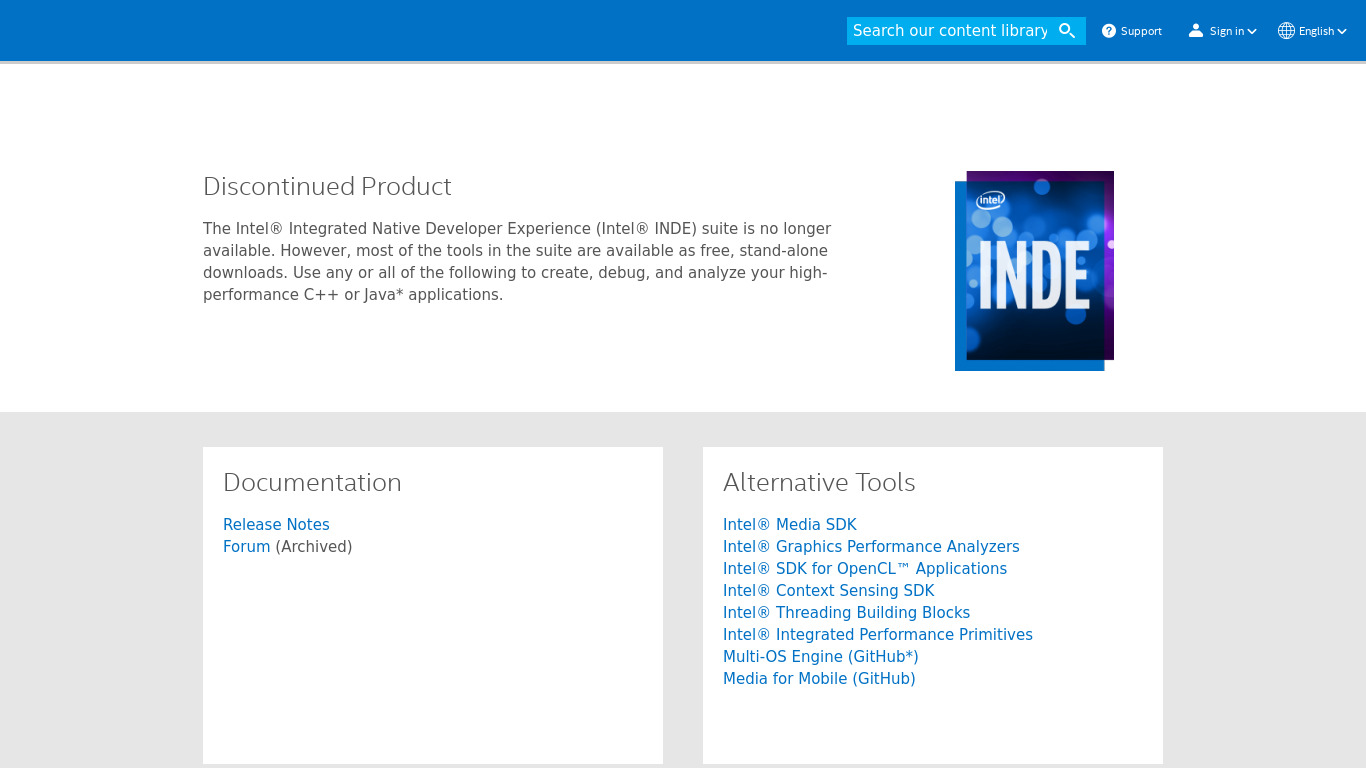 Intel INDE Landing page