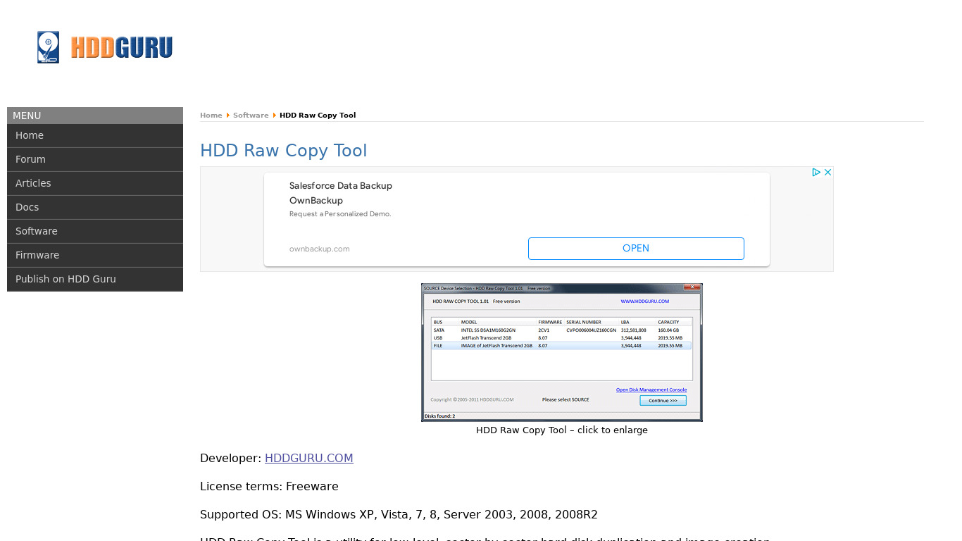 HDD Raw Copy Tool Landing page