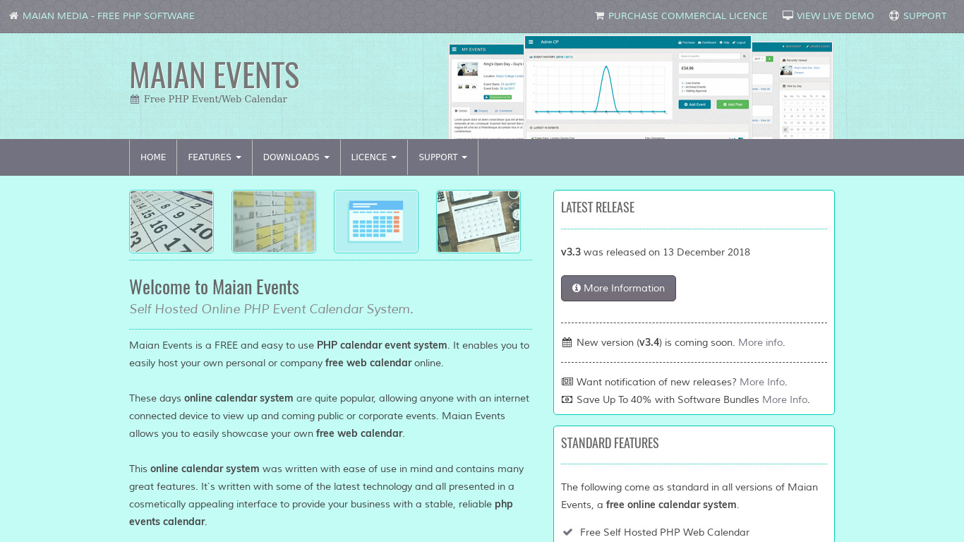Maian Events Landing page