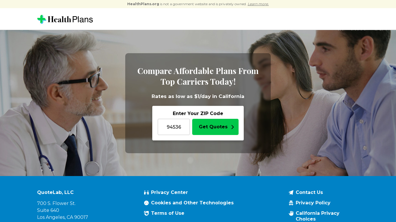 HealthPlans.org Landing page