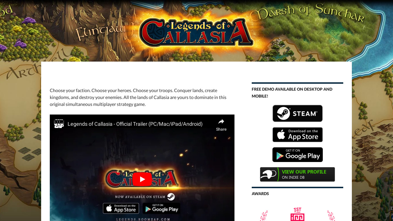 Legends of Callasia Landing page