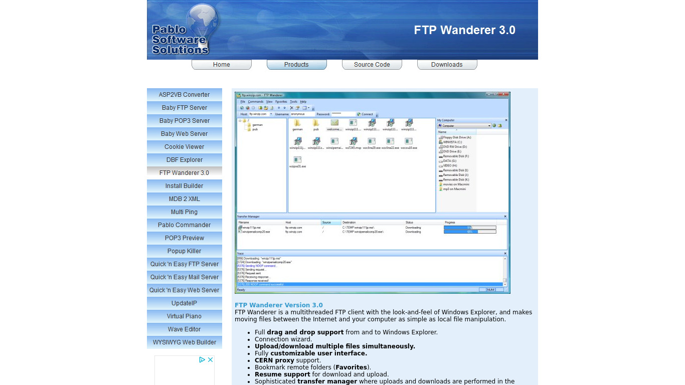 FTP Wanderer Landing page