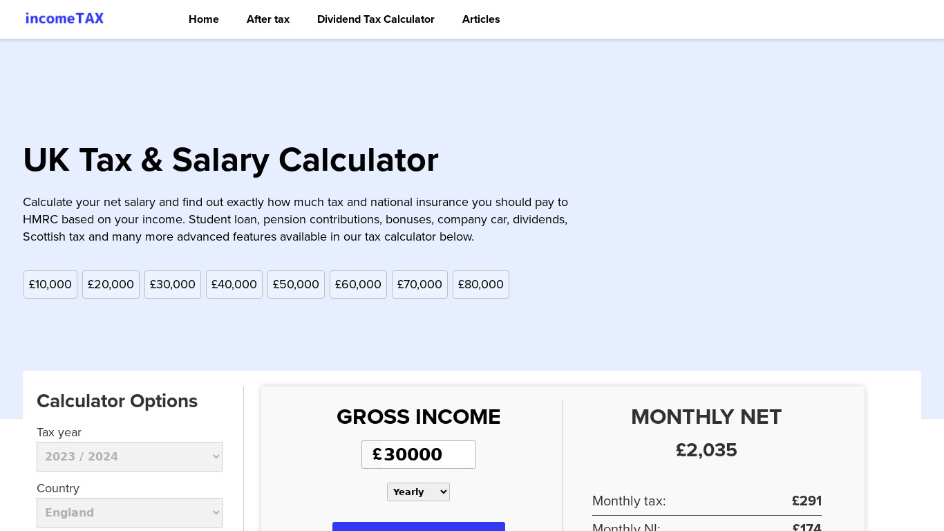 Income Tax UK Landing page