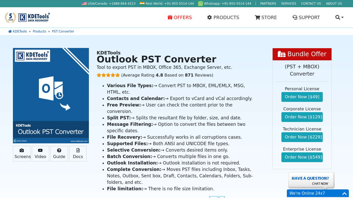 KDETools Outlook PST Converter Landing page