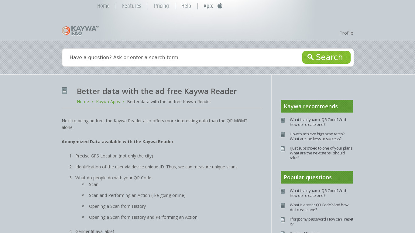 Kaywa Reader Landing page