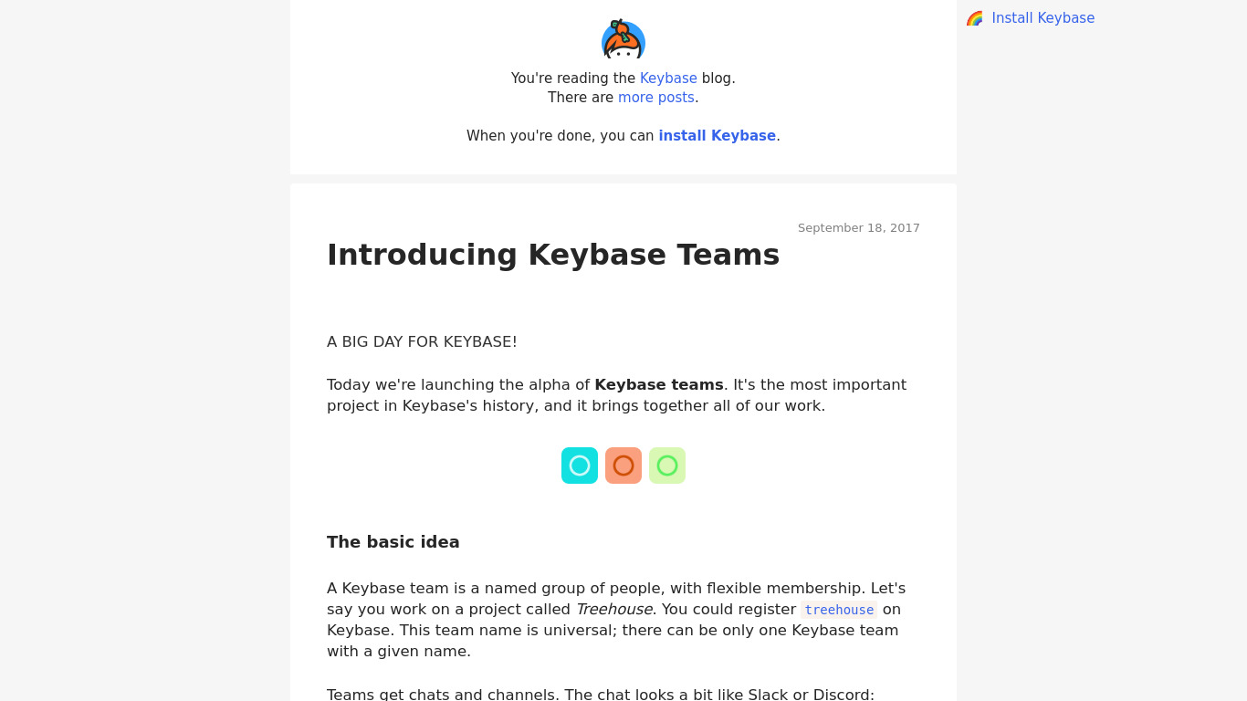 Keybase Teams Landing page