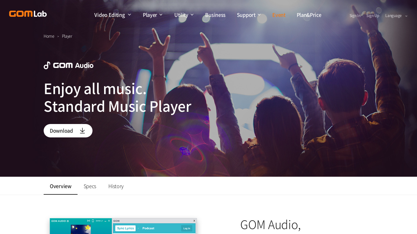 GOM Audio Landing page