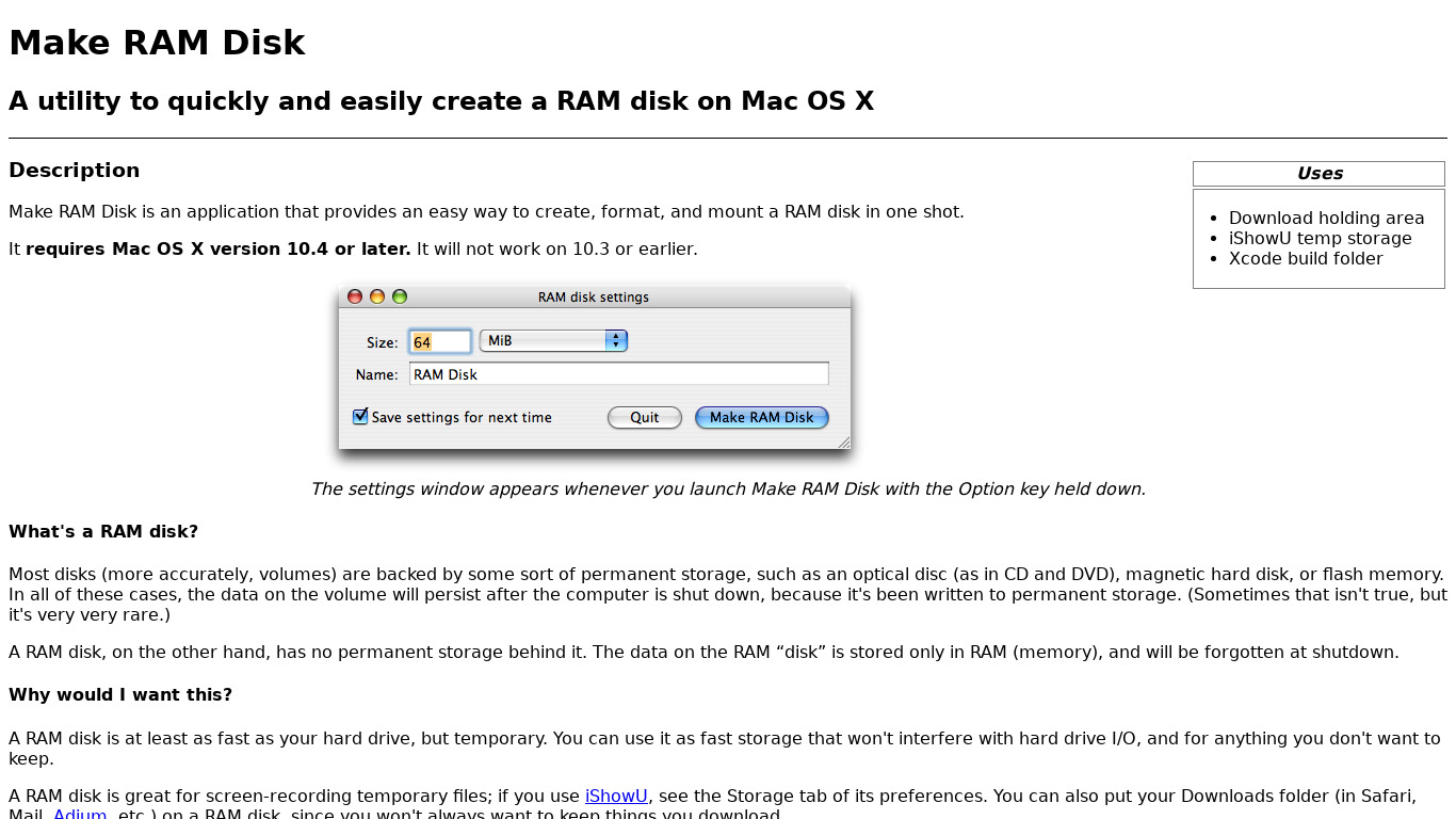 Make Ram Disk Landing page