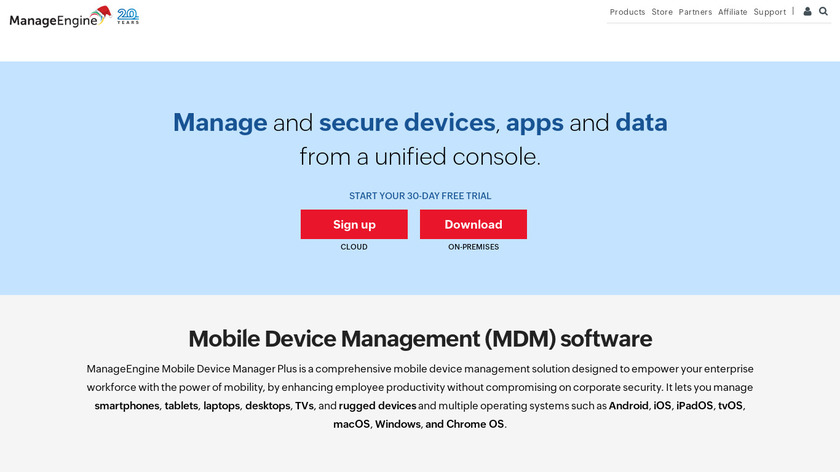 ManageEngine Mobile Device Manager Plus Landing Page
