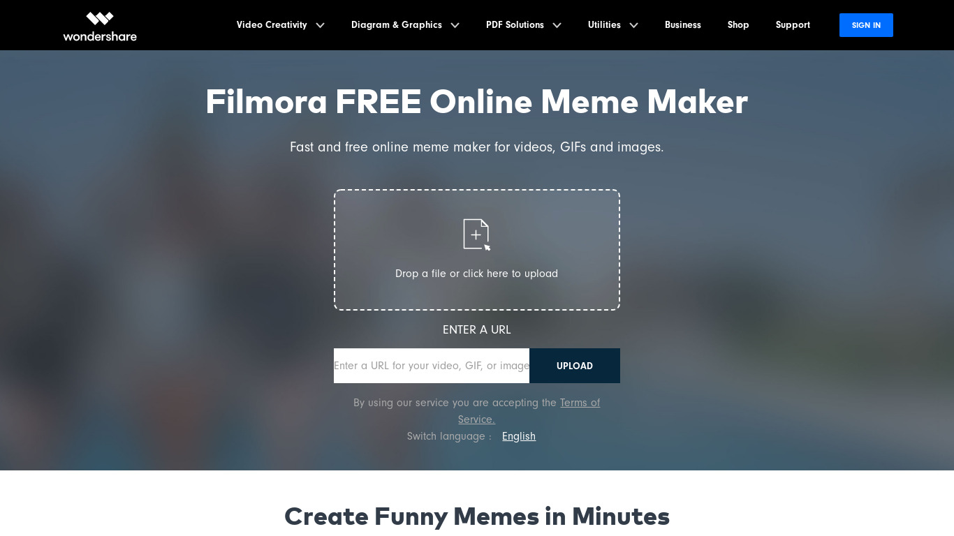 Filmora Meme Maker Landing page