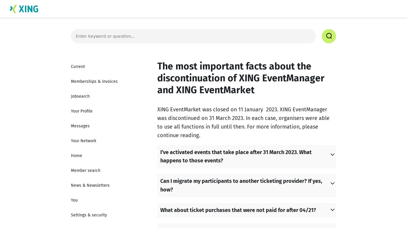 Xing Events Landing page