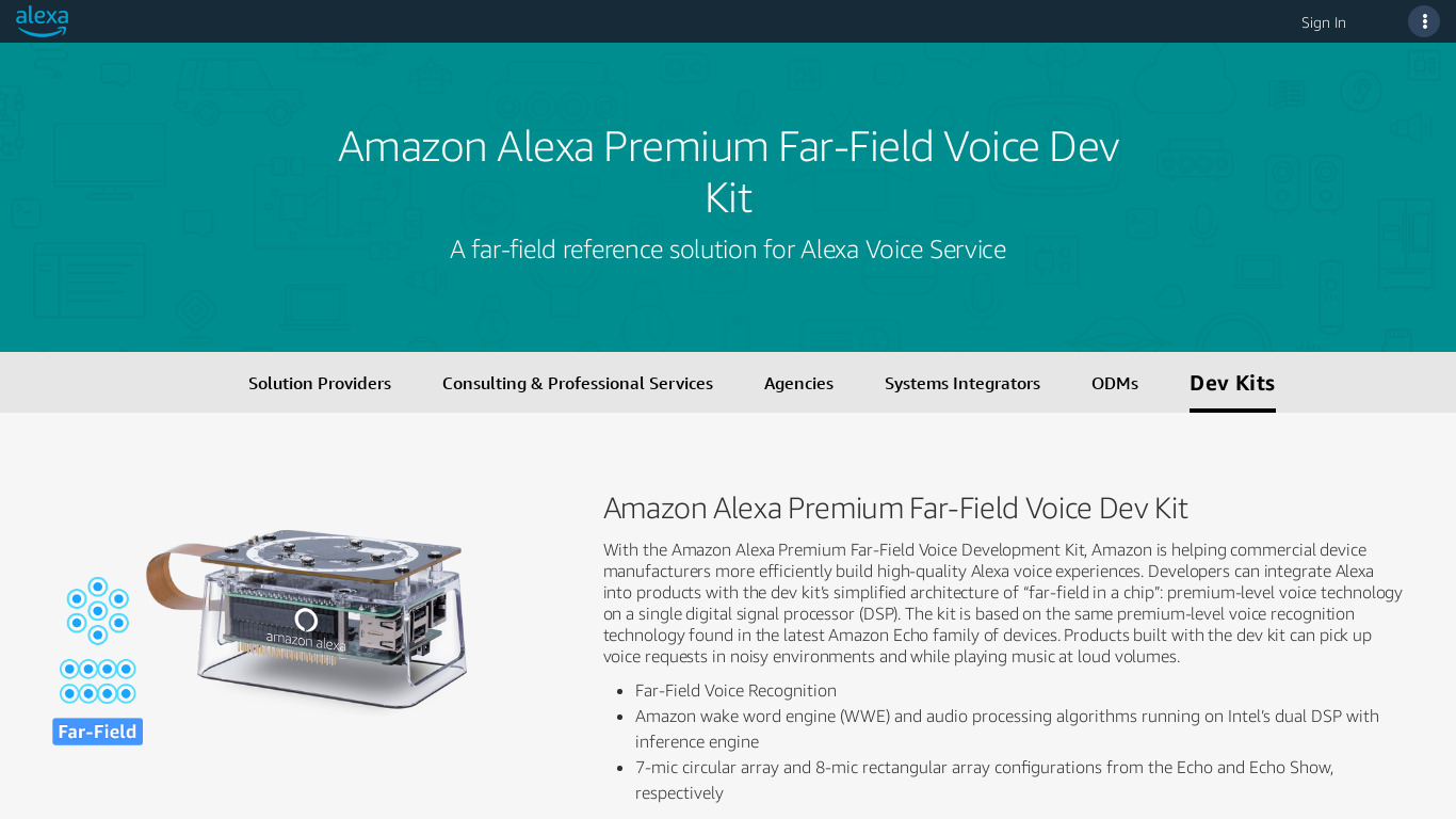 Amazon Far-Field Voice Dev Kit Landing page