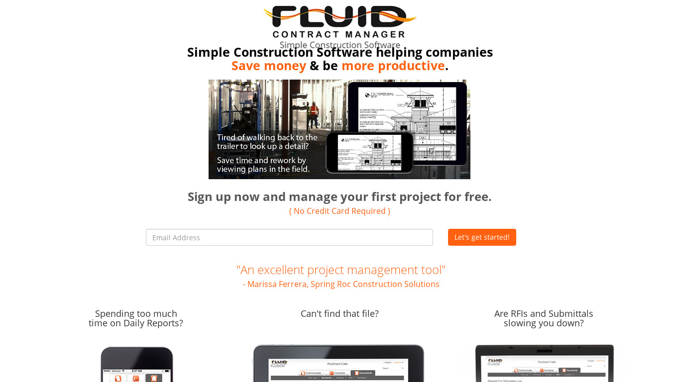 Fluid Contract Manager Landing page