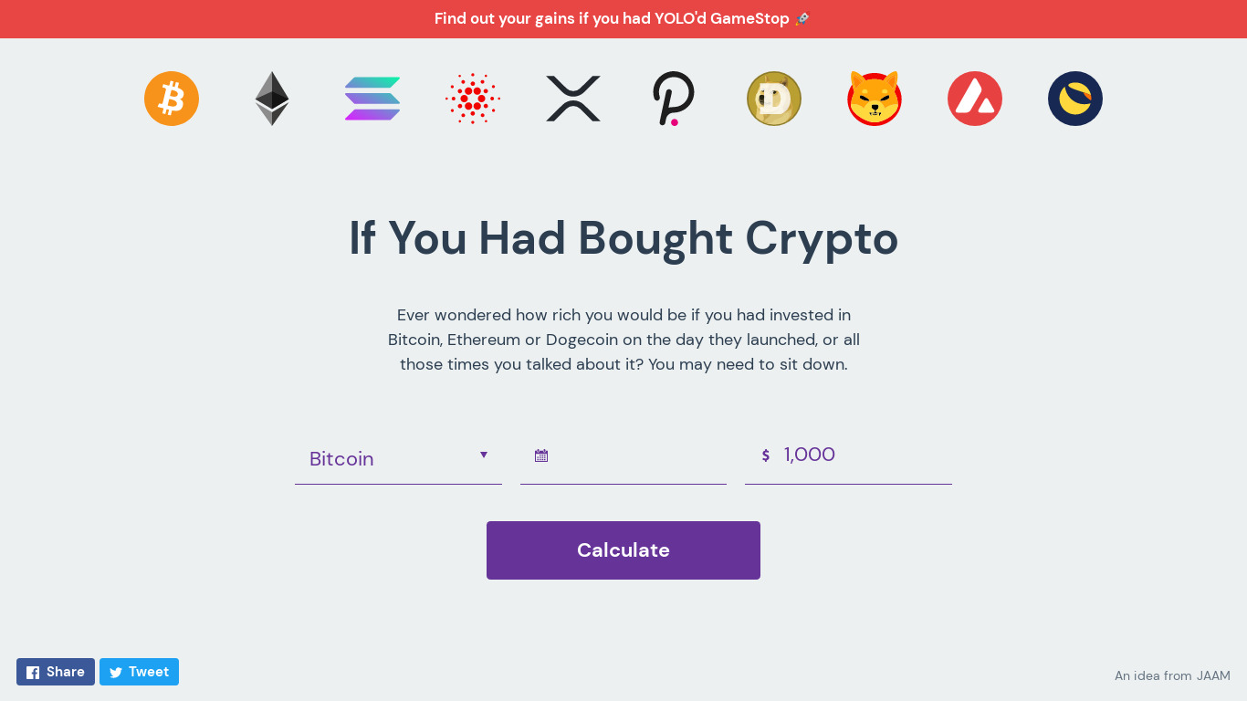 If You Had Bought Crypto Landing page