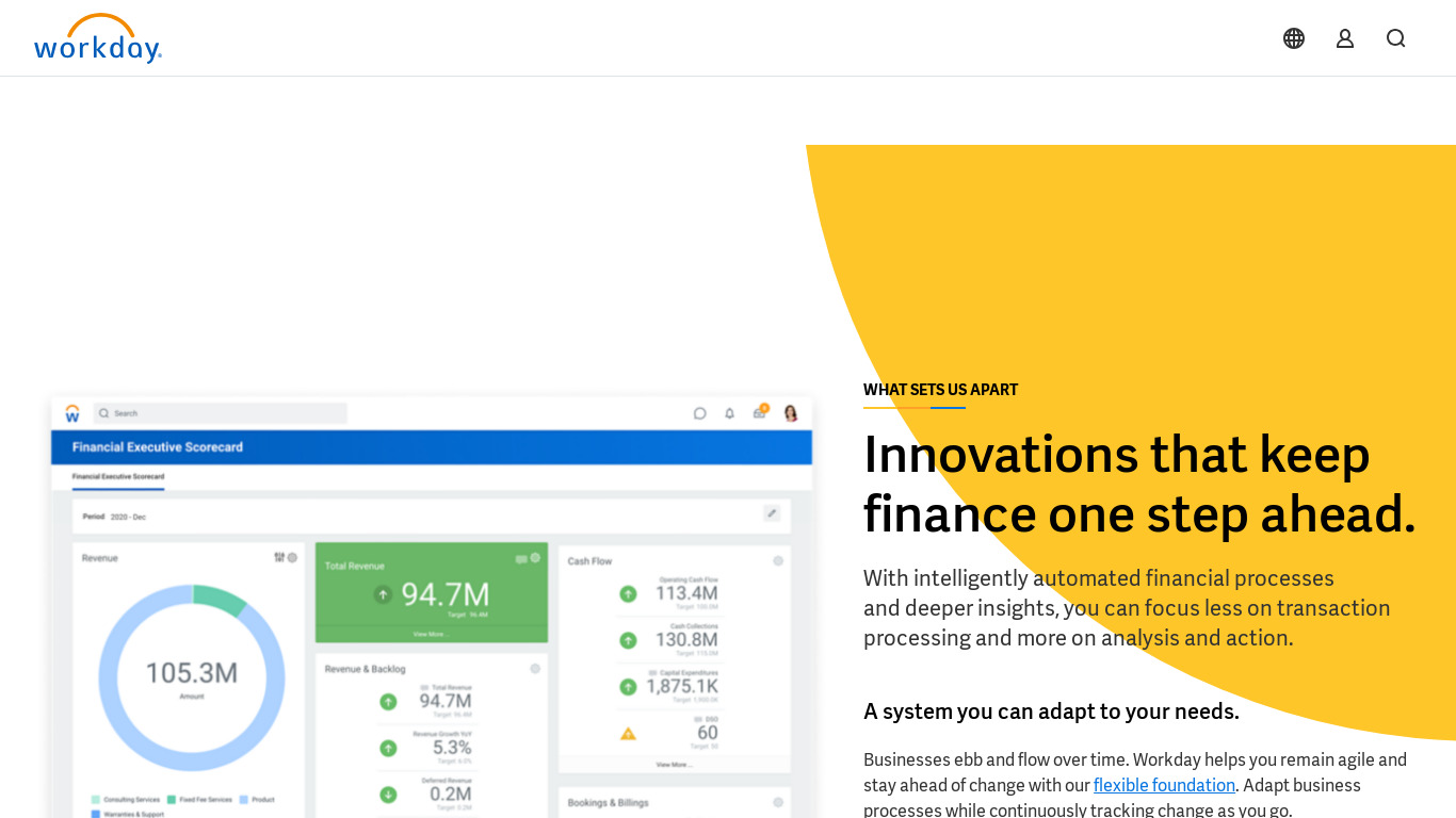 Workday Financial Landing page