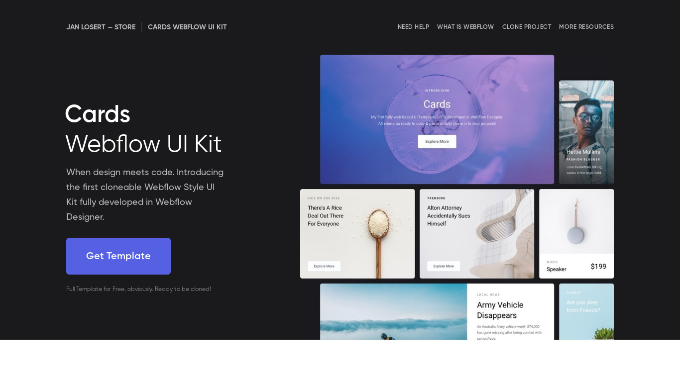 Cards - Webflow UI Kit Landing page