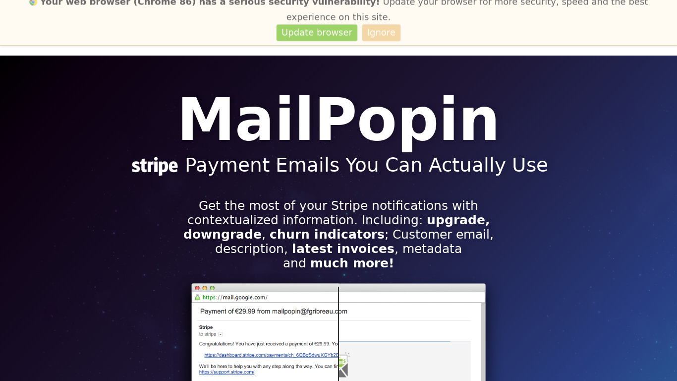 MailPopin Landing page