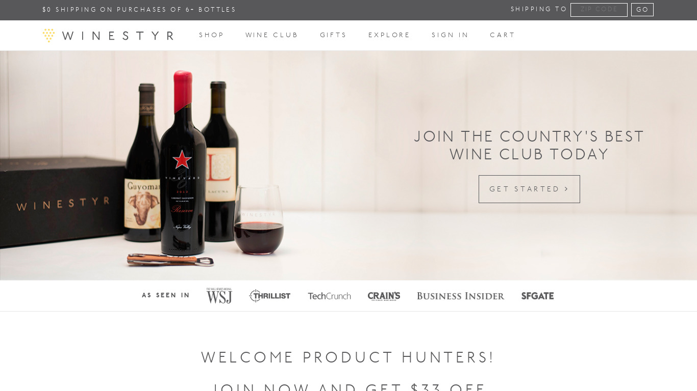 Wine Clubs by Winestyr Landing page