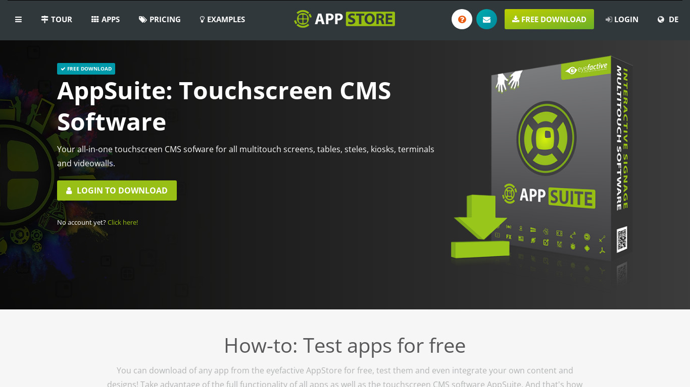 AppSuite Touchscreen CMS Landing page