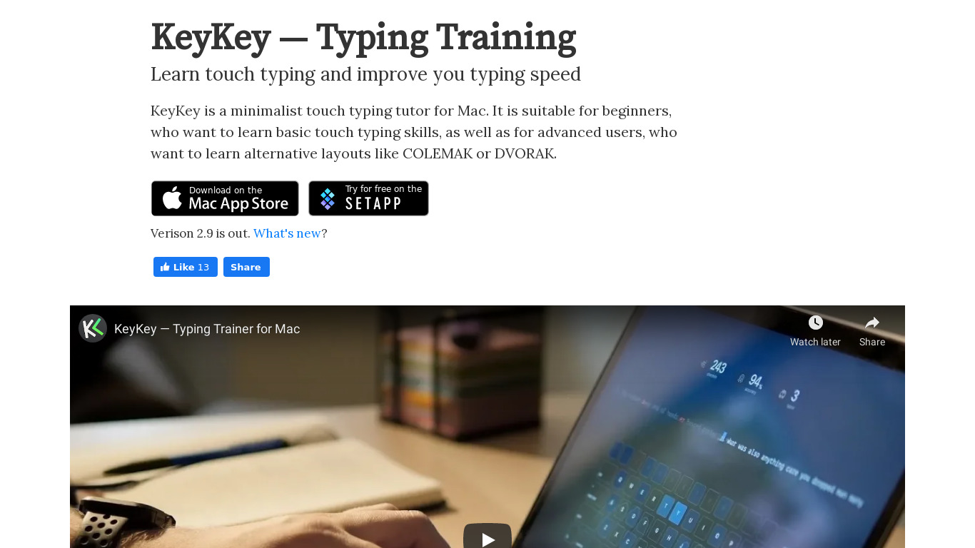 KeyKey Typing Tutor for Mac Landing page