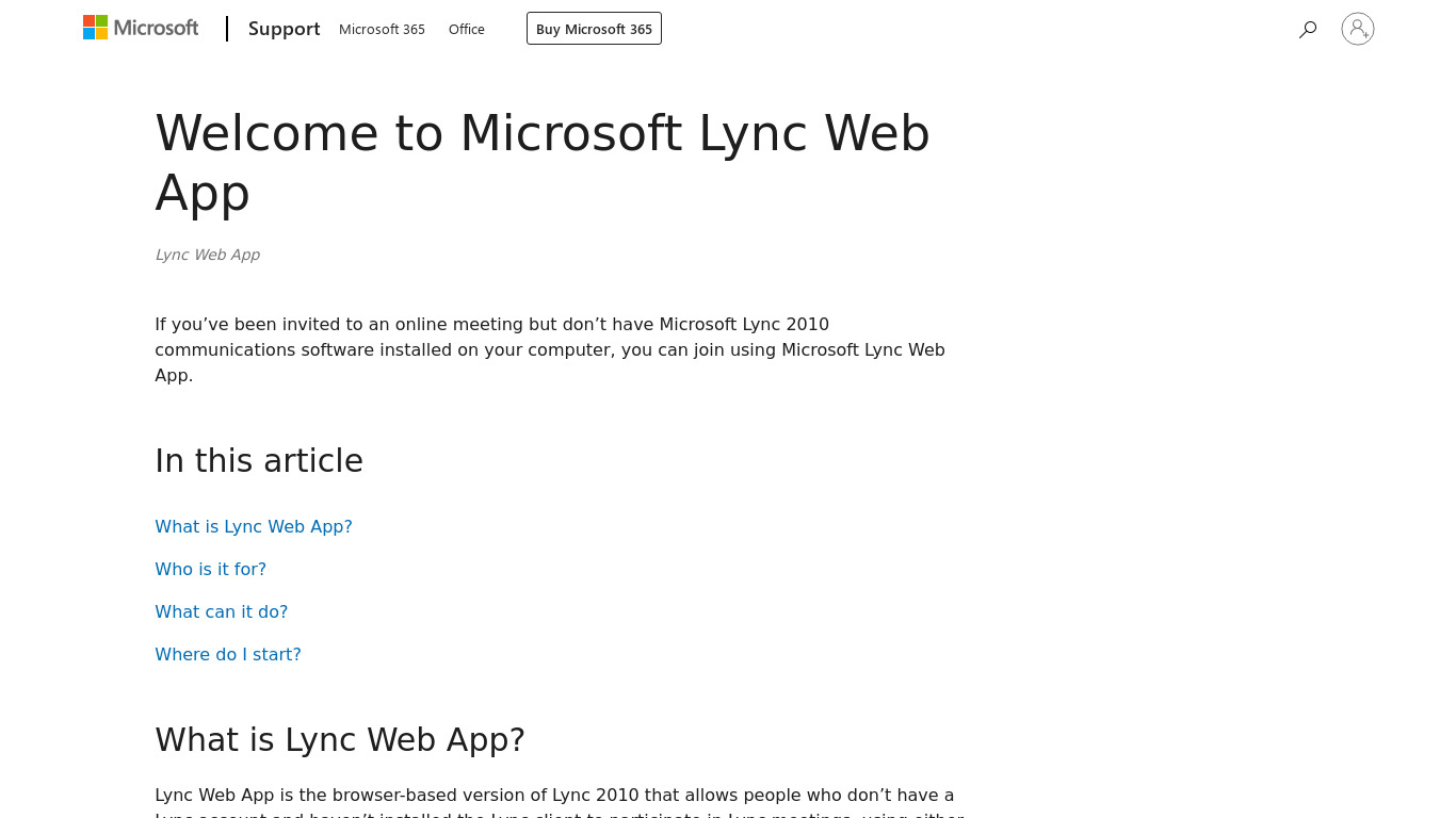 Lync Online Landing page