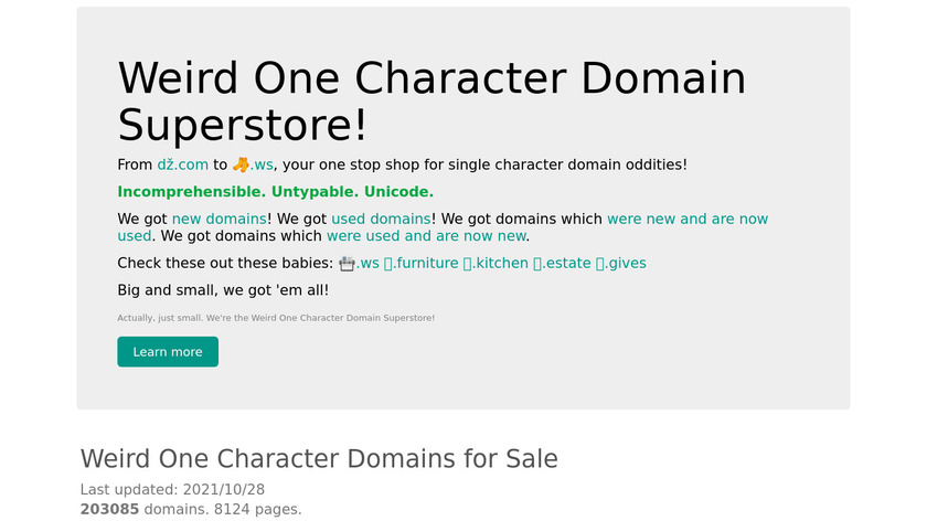 Weird One Character Domain Superstore Landing Page