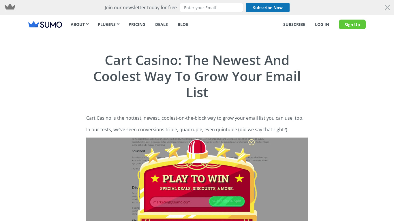 Cart Casino by Sumo.com Landing page