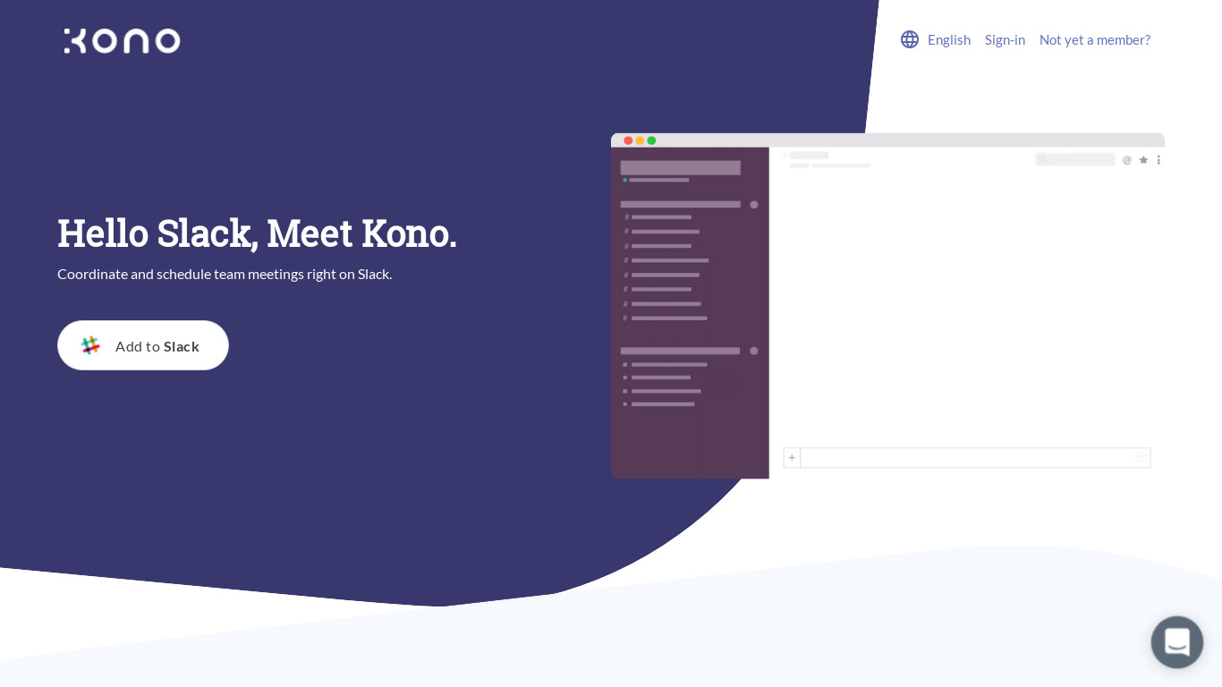 Slack Scheduling App by kono.ai Landing page