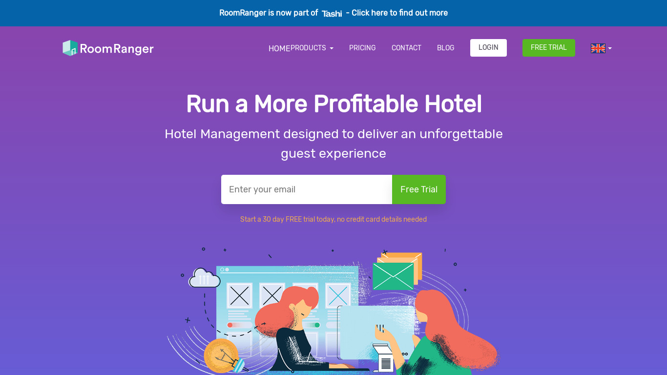 RoomRanger Hotel Property Management System Landing page