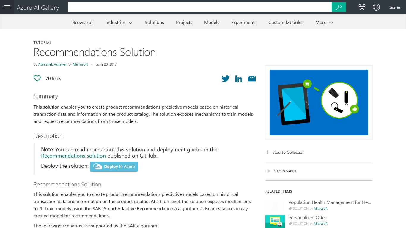 Microsoft Azure Recommendations Landing page