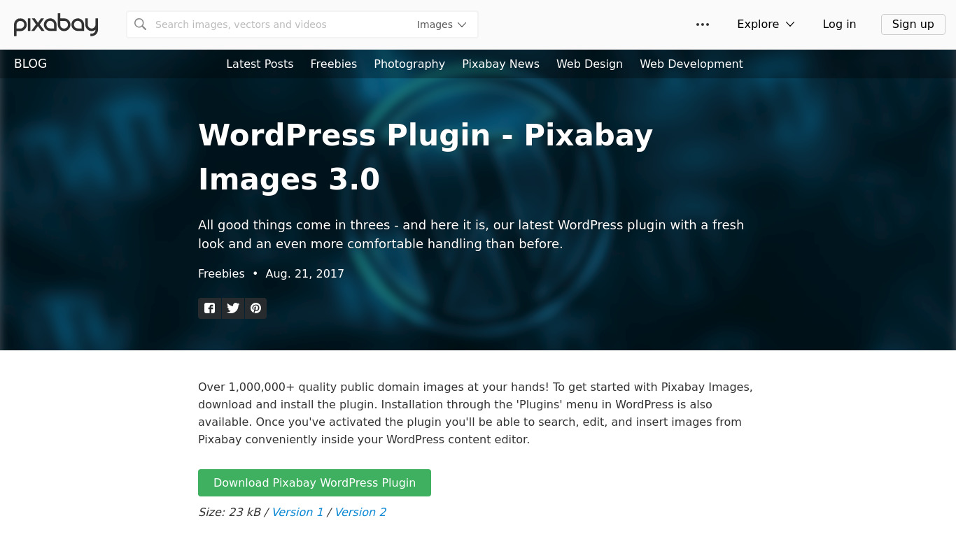 Pixabay Images 3.0 for WordPress Landing page