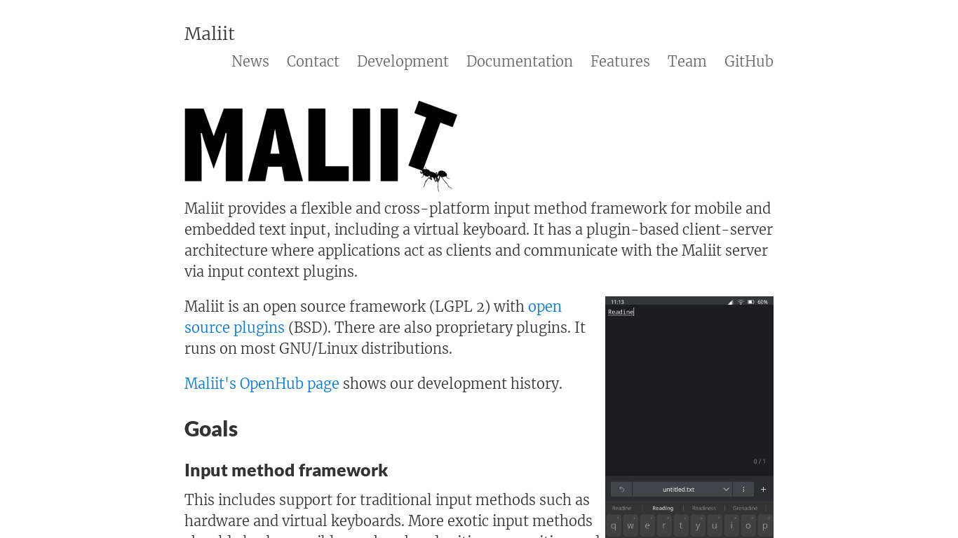Maliit Virtual On-screen Keyboard Landing page