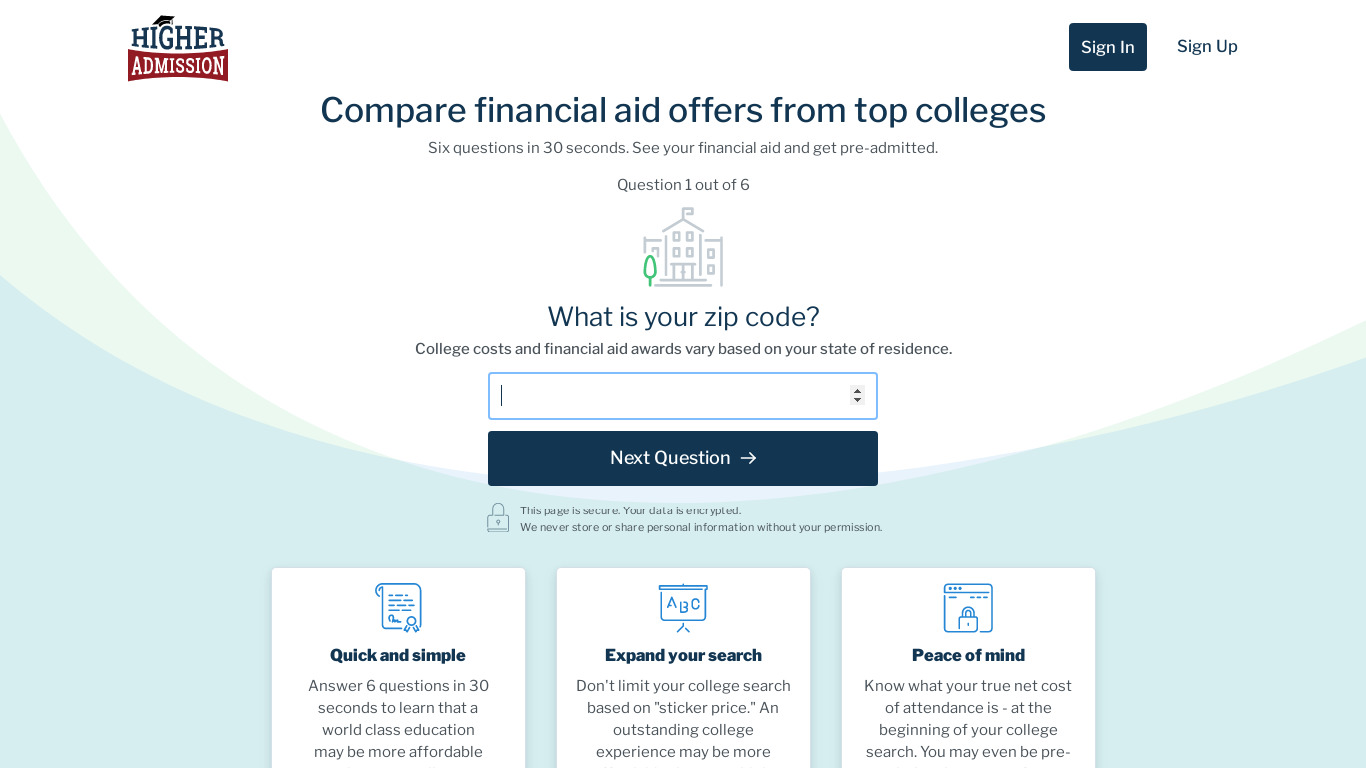 Higher Admission Landing page