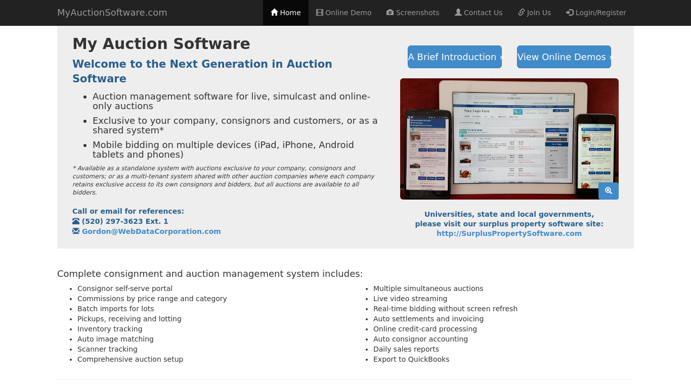 My Auction Software Landing page