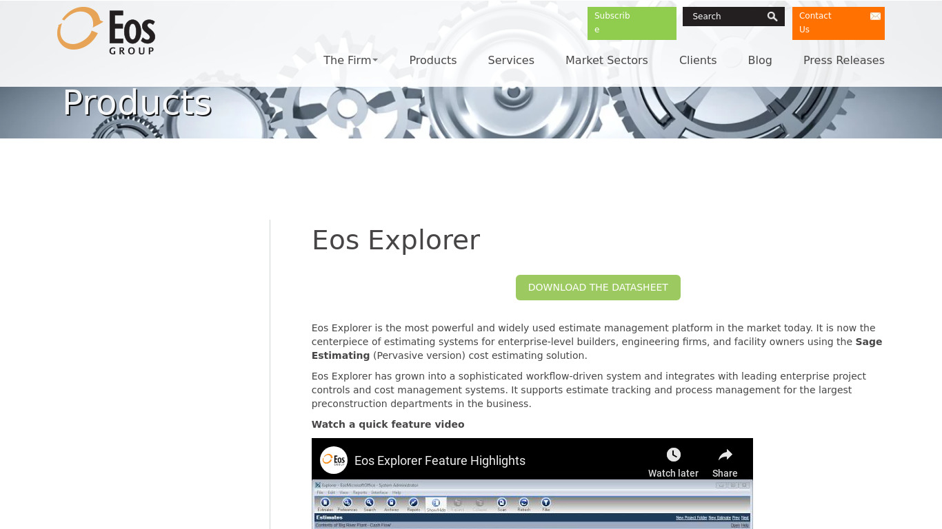 Eos Explorer Landing page