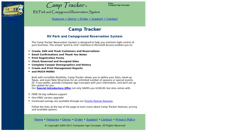 Camp Tracker Landing Page