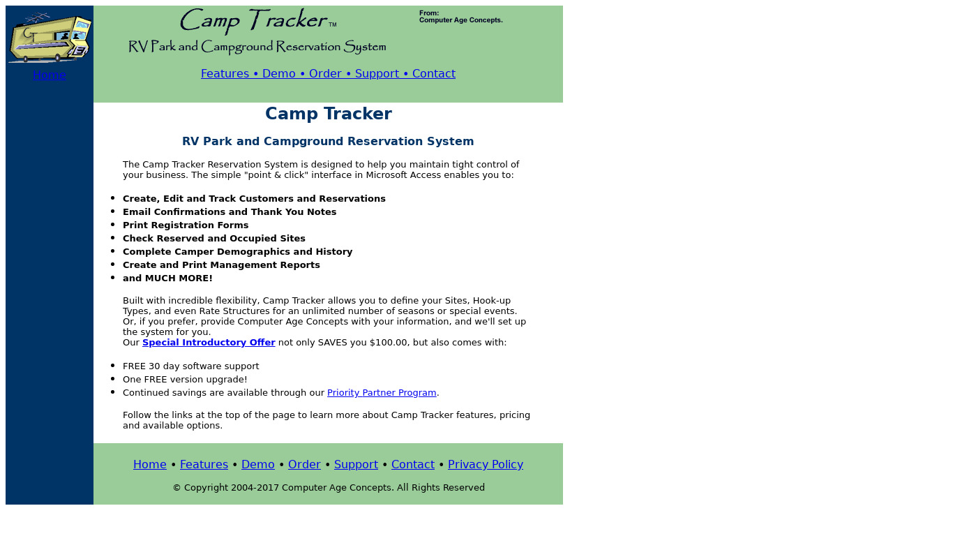 Camp Tracker Landing page
