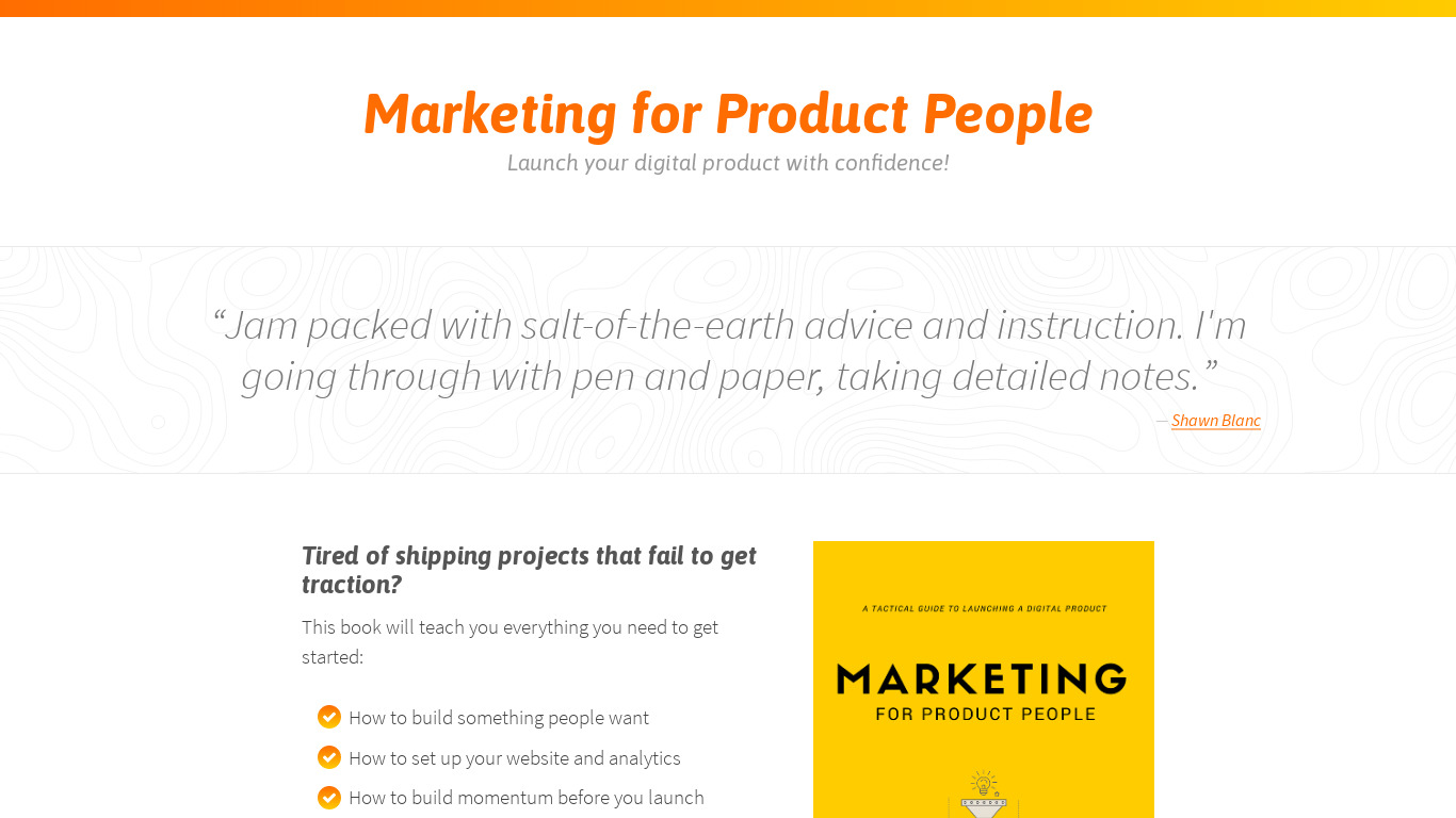 Marketing for Product People Landing page