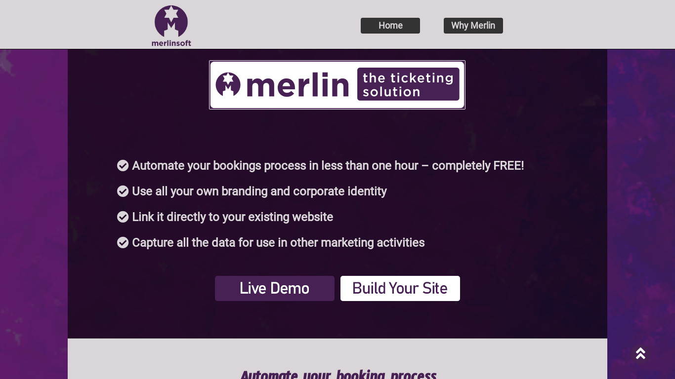Merlin Tickets Landing page