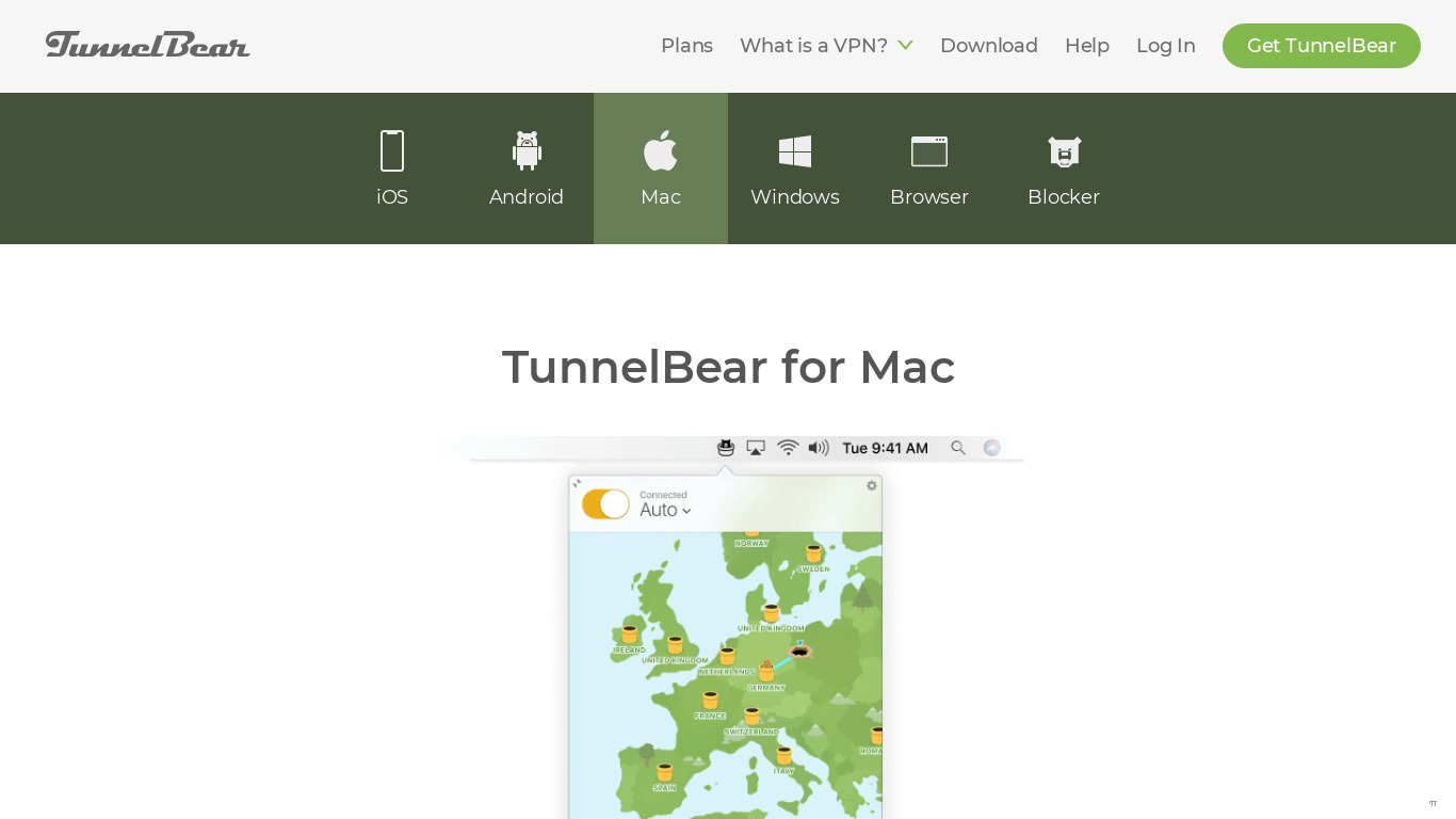 TunnelBear for Mac & Windows Landing page