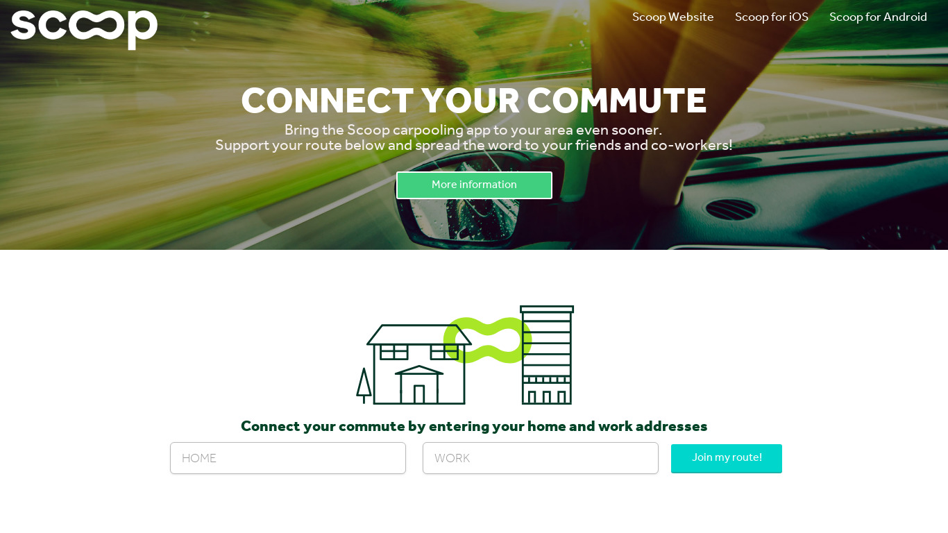 Connect Your Commute with Scoop Landing page