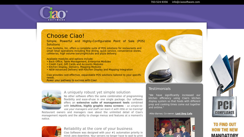 Ciao Point of Sale Software Landing Page